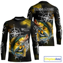 Load image into Gallery viewer, Custom Black and Yellow Walleye fishing scales compass Performance long sleeve Fishing Team Shirts NQS11726