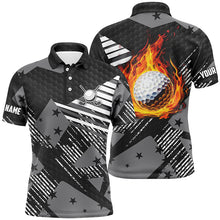 Load image into Gallery viewer, Black and white Pattern flame golf ball Mens Polo Shirt Custom Golf Shirts For Men, Golfing Gifts NQS7443