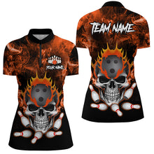 Load image into Gallery viewer, Orange smoke Skull bowling Polo, Quarter Zip shirt for Women Custom Team bowling League jerseys NQS8210