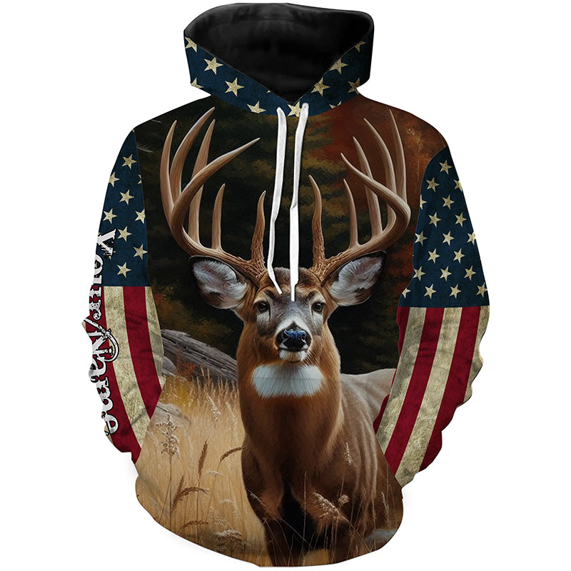 Deer Hunting american flag patriotic Custom Name 3D All over print shirts Plus Size NQS820