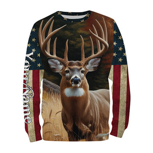 Deer Hunting american flag patriotic Custom Name 3D All over print shirts Plus Size NQS820