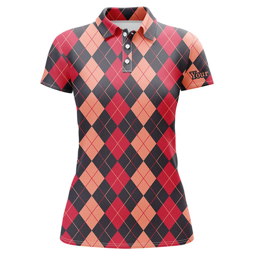 Black and red argyle plaid pattern Womens golf polo shirts custom female golf attire NQS8440