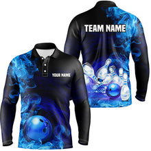 Load image into Gallery viewer, Blue Flame Fire Bowling Polo, Quarter Zip Shirt For Men Custom team bowling jerseys, Gift for Bowlers NQS8447