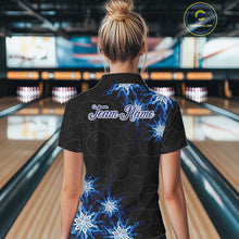 Load image into Gallery viewer, Blue snowflake black camo Christmas Bowling Shirt For Women custom bowling team jersey, bowling gifts NQS11028