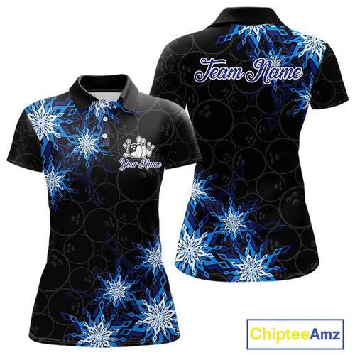 Blue snowflake black camo Christmas Bowling Shirt For Women custom bowling team jersey, bowling gifts NQS11028