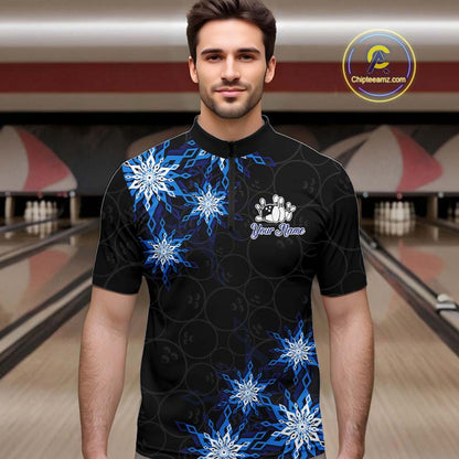 Blue snowflake black camo Christmas Bowling Shirts For Men custom bowling team jerseys, bowling gifts NQS11028