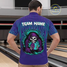 Load image into Gallery viewer, Custom Purple and Blue Flame Skull Reaper Bowling Shirts For Men, Personalized Bowling outfits men NQS11030