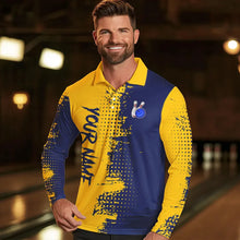 Load image into Gallery viewer, Blue and Yellow Bowling Polo, Quarter Zip shirts for Men Custom Bowling Team Jerseys NQS9354