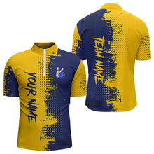 Load image into Gallery viewer, Blue and Yellow Bowling Polo, Quarter Zip shirts for Men Custom Bowling Team Jerseys NQS9354