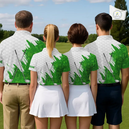 Green and White St Patrick's day pattern custom Womens golf polo shirts, team golf attire for ladies NQS11422