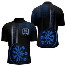 Load image into Gallery viewer, Personalized Black and Blue Darts Polo, Quarter Zip Shirt For Men Custom Dart Outfit Team Jerseys NQS9498