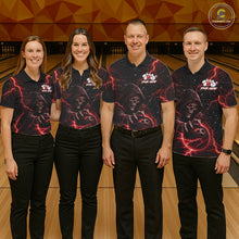 Load image into Gallery viewer, Custom Black And Red Lightning Thunder Skull Reaper Bowling Shirts For Women, Bowling Team Jerseys NQS11623