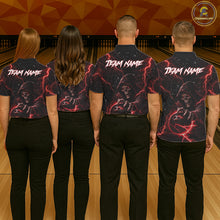 Load image into Gallery viewer, Custom Black And Red Lightning Thunder Skull Reaper Bowling Shirts For Women, Bowling Team Jerseys NQS11623