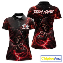 Load image into Gallery viewer, Custom Black And Red Lightning Thunder Skull Reaper Bowling Shirts For Women, Bowling Team Jerseys NQS11623