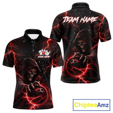 Load image into Gallery viewer, Custom Black And Red Lightning Thunder Skull Reaper Bowling Shirts For Men, Bowling Team Jerseys NQS11623