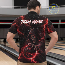 Load image into Gallery viewer, Custom Black And Red Lightning Thunder Skull Reaper Bowling Shirts For Men, Bowling Team Jerseys NQS11623
