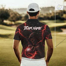 Load image into Gallery viewer, Custom Black And Red Lightning Thunder Skull Reaper Mens Golf Polo Shirt, men's golf apparel NQS11624