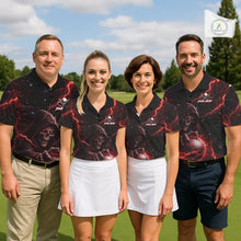 Load image into Gallery viewer, Custom Black And Red Lightning Thunder Skull Reaper Womens Golf Polo Shirt, ladies golf apparel NQS11624