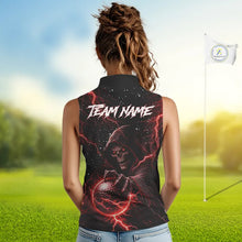 Load image into Gallery viewer, Custom Black And Red Lightning Thunder Skull Reaper Womens Sleeveless Golf Shirt, ladies golf apparel NQS11624