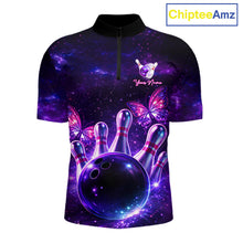 Load image into Gallery viewer, Custom Purple Galaxy Butterfly Bowling Shirts For Men, Bowling Team Shirt With Butterflies NQS11627