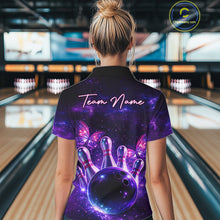 Load image into Gallery viewer, Custom Purple Galaxy Butterfly Bowling Shirts For Women, Bowling Team Shirt With Butterflies NQS11627