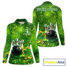 Load image into Gallery viewer, Happy St Patrick's Day Green and Gold Shamrock Bowling Shirts For Women Custom Team Bowling Jersey NQS11630