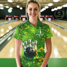 Load image into Gallery viewer, Happy St Patrick's Day Green and Gold Shamrock Bowling Shirts For Women Custom Team Bowling Jersey NQS11630