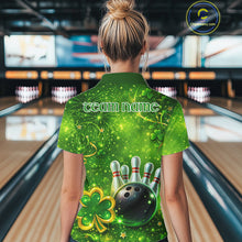 Load image into Gallery viewer, Happy St Patrick's Day Green and Gold Shamrock Bowling Shirts For Women Custom Team Bowling Jersey NQS11630