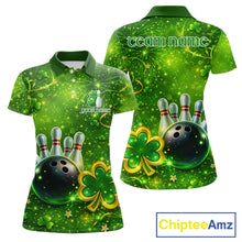Load image into Gallery viewer, Happy St Patrick's Day Green and Gold Shamrock Bowling Shirts For Women Custom Team Bowling Jersey NQS11630