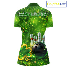 Load image into Gallery viewer, Happy St Patrick's Day Green and Gold Shamrock Bowling Shirts For Women Custom Team Bowling Jersey NQS11630