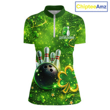 Load image into Gallery viewer, Happy St Patrick's Day Green and Gold Shamrock Bowling Shirts For Women Custom Team Bowling Jersey NQS11630