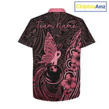 Load image into Gallery viewer, Black and Pink tropical tribal pattern butterfly Bowling Button-up Shirts Custom Bowling Team Jerseys NQS11731