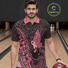Load image into Gallery viewer, Black and Pink tropical tribal pattern butterfly Bowling Shirts For Men Custom Bowling Team Jerseys NQS11731