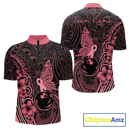 Black and Pink tropical tribal pattern butterfly Bowling Shirts For Men Custom Bowling Team Jerseys NQS11731