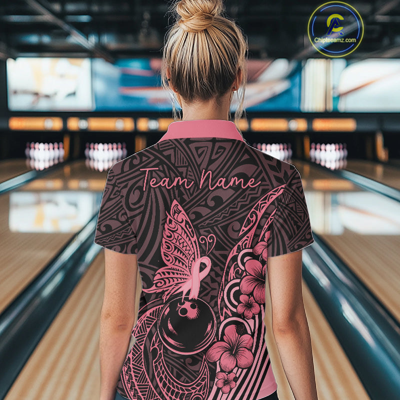 Black and Pink tropical tribal pattern butterfly Bowling Shirts For Women Custom Bowling Team Jerseys NQS11731