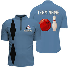 Load image into Gallery viewer, Personalized Retro Bowling Polo, Quarter Zip Shirts For Men custom vintage bowling team jerseys | Blue NQS7803