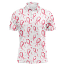 Load image into Gallery viewer, Pink ribbons Breast Cancer Awareness Pattern Mens golf polo shirts custom golf apparel for mens NQS8033