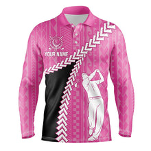 Load image into Gallery viewer, Black and Pink Hawaiian Tribal Pattern Men golf polo shirts custom golf clothes for men, golfer gifts NQS8221