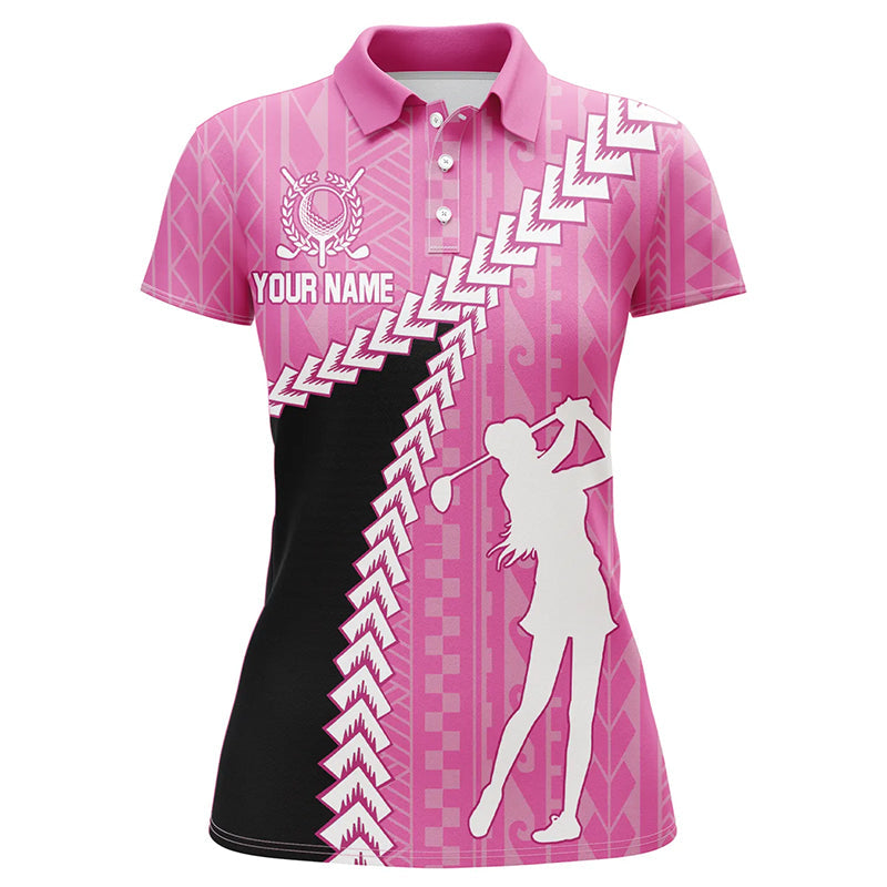 Black and Pink Hawaiian Tribal Pattern Womens golf polo shirts custom golf clothes for ladies NQS8221