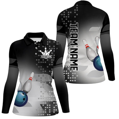 Black and White Bowling Polo, Quarter Zip Shirt For Women Custom team bowling jersey, Gift for Bowlers NQS8450