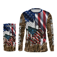 Load image into Gallery viewer, American flag patriot Walleye camo fishing, custom mens long sleeve sun protection fishing apparel NQS4109