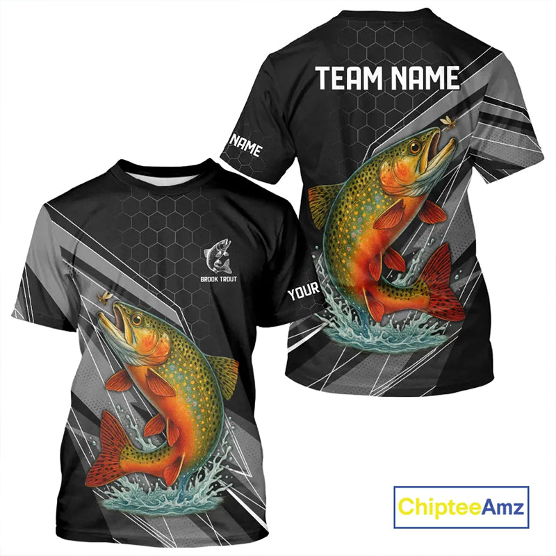 Personalized Black camo Brook Trout Fishing Jersey, Brook Trout Long Sleeve Fishing Tournament Shirts NQS11033