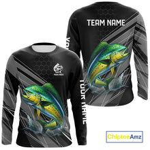 Load image into Gallery viewer, Personalized Black camo Mahi mahi Fishing Jersey, Dorado Long Sleeve Fishing Tournament Shirts NQS11034