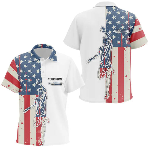 Vintage American Flag Kid Disc golf polo shirts custom patriotic frisbee golf jerseys NQS9154