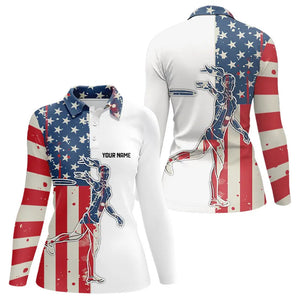 Vintage American Flag Womens Disc golf polo shirts custom patriotic frisbee golf jerseys NQS9154