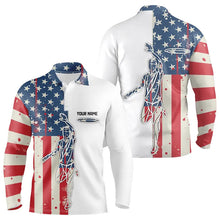 Load image into Gallery viewer, Vintage American Flag Mens Disc golf polo shirts custom name patriotic frisbee golf jerseys NQS9154