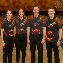 Load image into Gallery viewer, Personalized Flame Eagle Bowling Polo, Quarter Zip Shirts For Men Custom Team Eagle Bowling Jerseys NQS11236