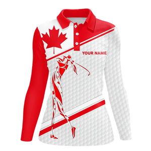 Personalized Canadian flag patriotic golf white Womens golf polo shirts custom name ladies golf tops NQS9356