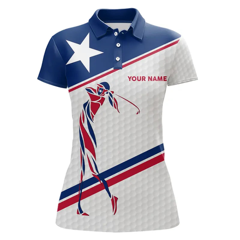 Personalized Texas flag patriotic golf white Womens golf polo shirts custom name ladies golf tops NQS9357