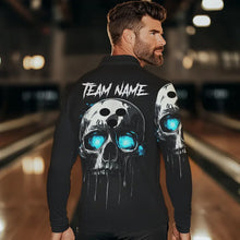 Load image into Gallery viewer, Black and Blue Skull Men's Bowling Polo, Quarter Zip shirts Custom Skull Team Bowling Jersey NQS9361